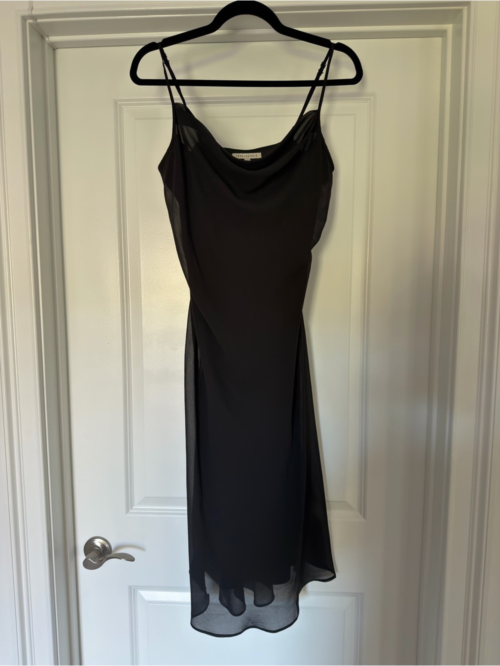 Women's Black Midi Slip Dress with Cowl Neck